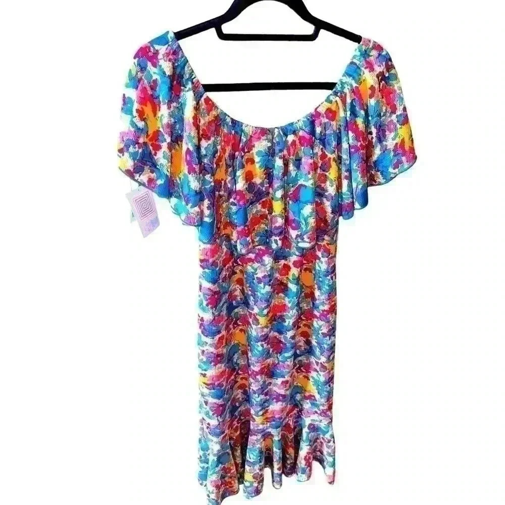 Lularoe 2X Pink floral off or one shoulder Cici dress. NWT. Mermaid hem.Vacation